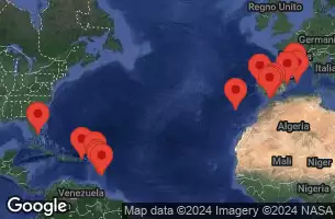 Spagna, Portogallo, Marocco, Gibilterra, Barbados, Martinica, Saint Lucia, Antigua e Barbuda, Porto Rico, Stati Uniti, Grecia