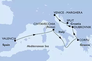 Valencia,Civitavecchia,Corfu,Dubrovnik,Split,Venice-Marghera