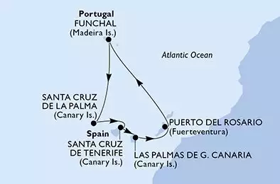 Funchal,Santa Cruz de La Palma,Santa Cruz de Tenerife,Las Palmas de G.Canaria,Puerto del Rosario,Funchal