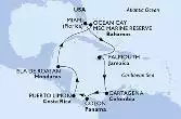 Miami,Falmouth,Cartagena,Colon,Puerto Limon,Isla de Roatan,Ocean Cay,Miami