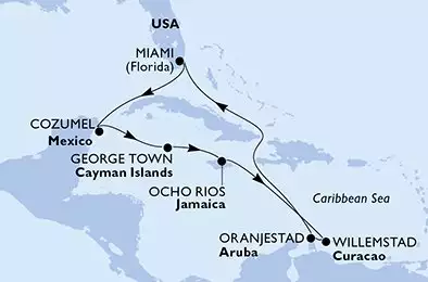 Miami,Cozumel,George Town,Ocho Rios,Willemstad,Oranjestad,Miami