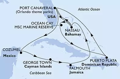 Port Canaveral,Cozumel,George Town,Falmouth,Nassau,Port Canaveral,Nassau,Ocean Cay,Puerto Plata,Port Canaveral