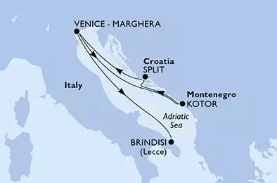 Venice-Marghera,Kotor,Split,Venice-Marghera,Brindisi