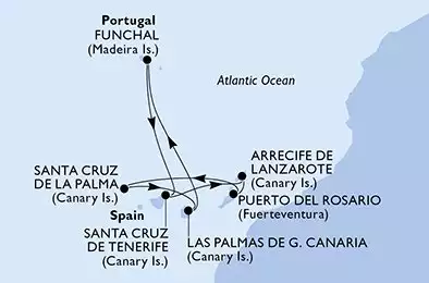 Las Palmas de G.Canaria,Funchal,Santa Cruz de Tenerife,Arrecife de Lanzarote,Puerto del Rosario,Santa Cruz de La Palma,Las Palmas de G.Canaria