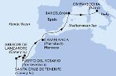 Santa Cruz de Tenerife,Arrecife de Lanzarote,Puerto del Rosario,Casablanca,Barcelona,Civitavecchia