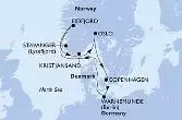 Copenhagen,Warnemunde,Stavanger,Eidfjord,Kristiansand,Oslo,Copenhagen