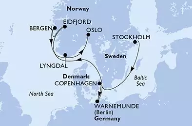 Stockholm,Copenhagen,Warnemunde,Eidfjord,Bergen,Lyngdal,Oslo