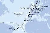 Maceio,Funchal,Vigo,Gijon,Southampton,Le Havre,Zeebrugge,Copenhagen,Oslo,Hamburg