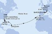 Port Canaveral,Miami,San Juan,Funchal,Barcelona,Cannes